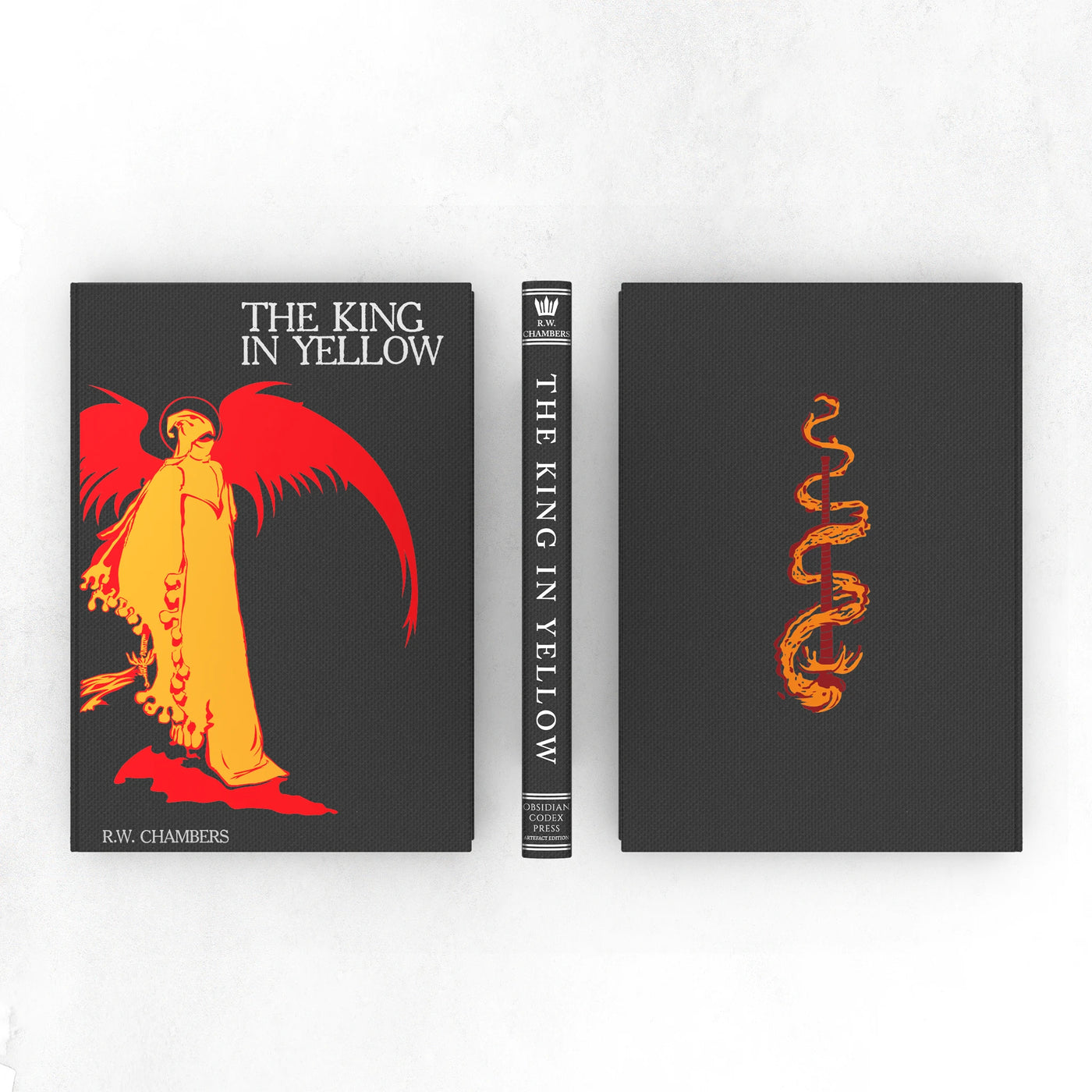 Book titled 'The King in Yellow' with cover and spine design on a white background