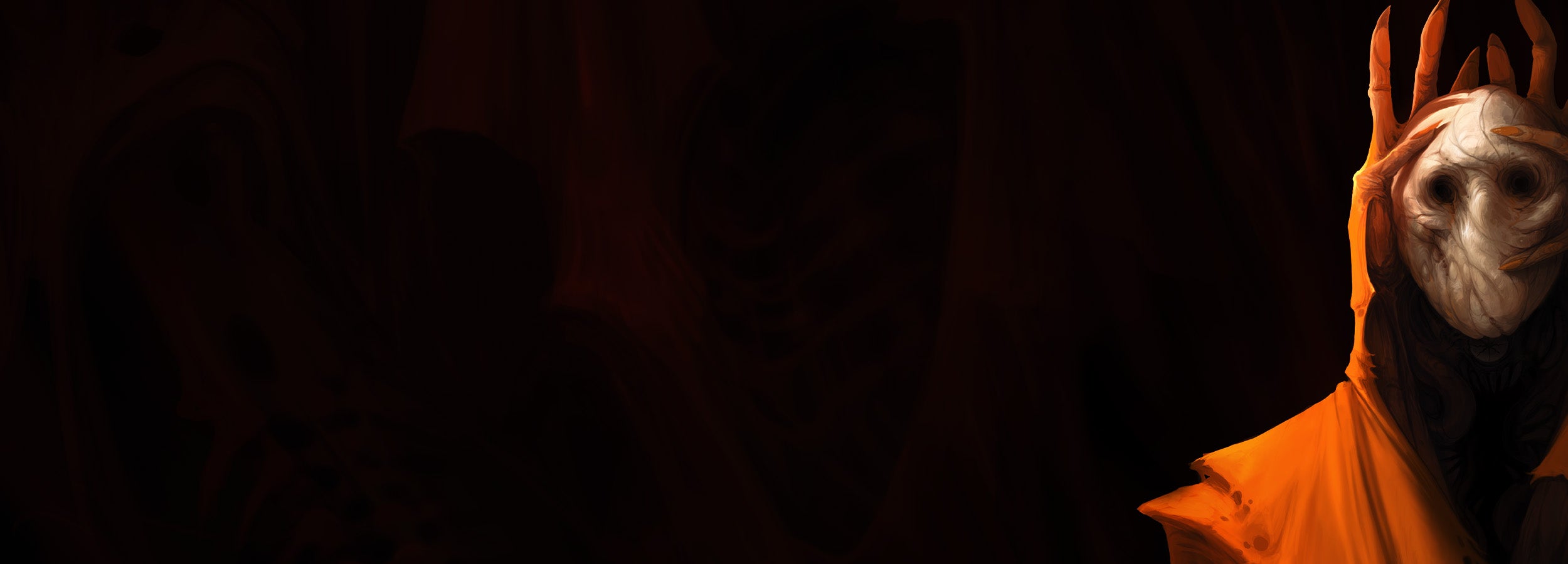 Person wearing a mask with a dark background