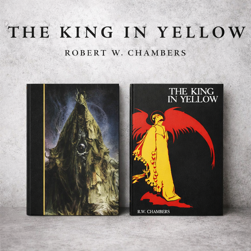 Two editions of 'The King in Yellow' by Robert W. Chambers on a textured gray background